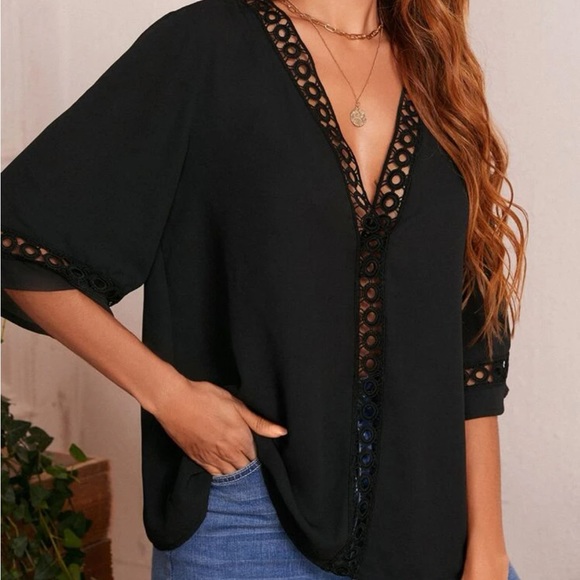 Black Mesh Sleeve Top - Picture 2 of 5